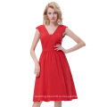 Белль некоторые из них имеют сплошной Цвет без рукавов V-образным вырезом высокой эластичный красная линия-Ретро старинные женщин платье BP000373-1